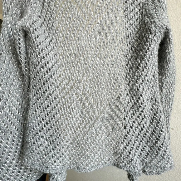 Eileen Fisher Large Alpaca Wool Blend Grey Open Stitch Ash Sweater Cardigan - Picture 9 of 10